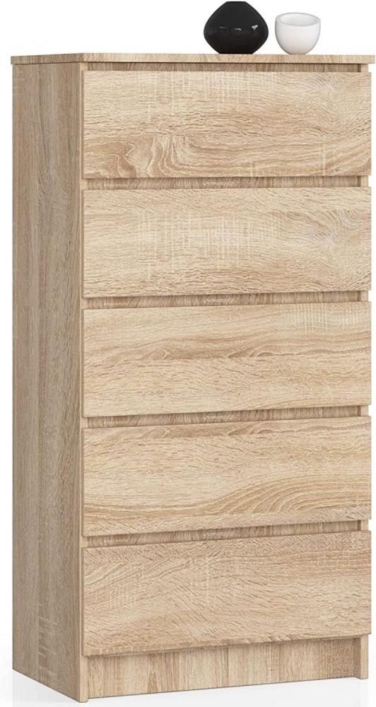 Kommode K60 mit 5 Schubladen | für das Wohnzimmer Schlafzimmer Schrank Büro Arbeitszimmer | Modernes Funktionales Design | B60 x H121 x T40 cm, Gewicht 39kg | Sonoma Eiche Bild 1