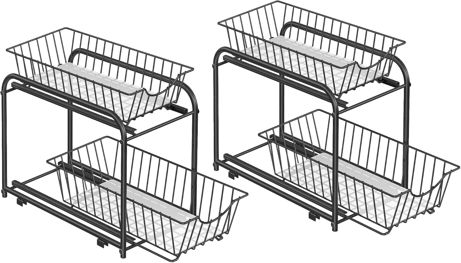 SONGMICS Küchen-Organizer 2er Set, Küchenregal, Ordnungssystem, jeweils 2 Ebenen, stapelbar, erweiterbar, mit Metallkörben, für Küche, Badezimmer, Tintenschwarz Bild 1