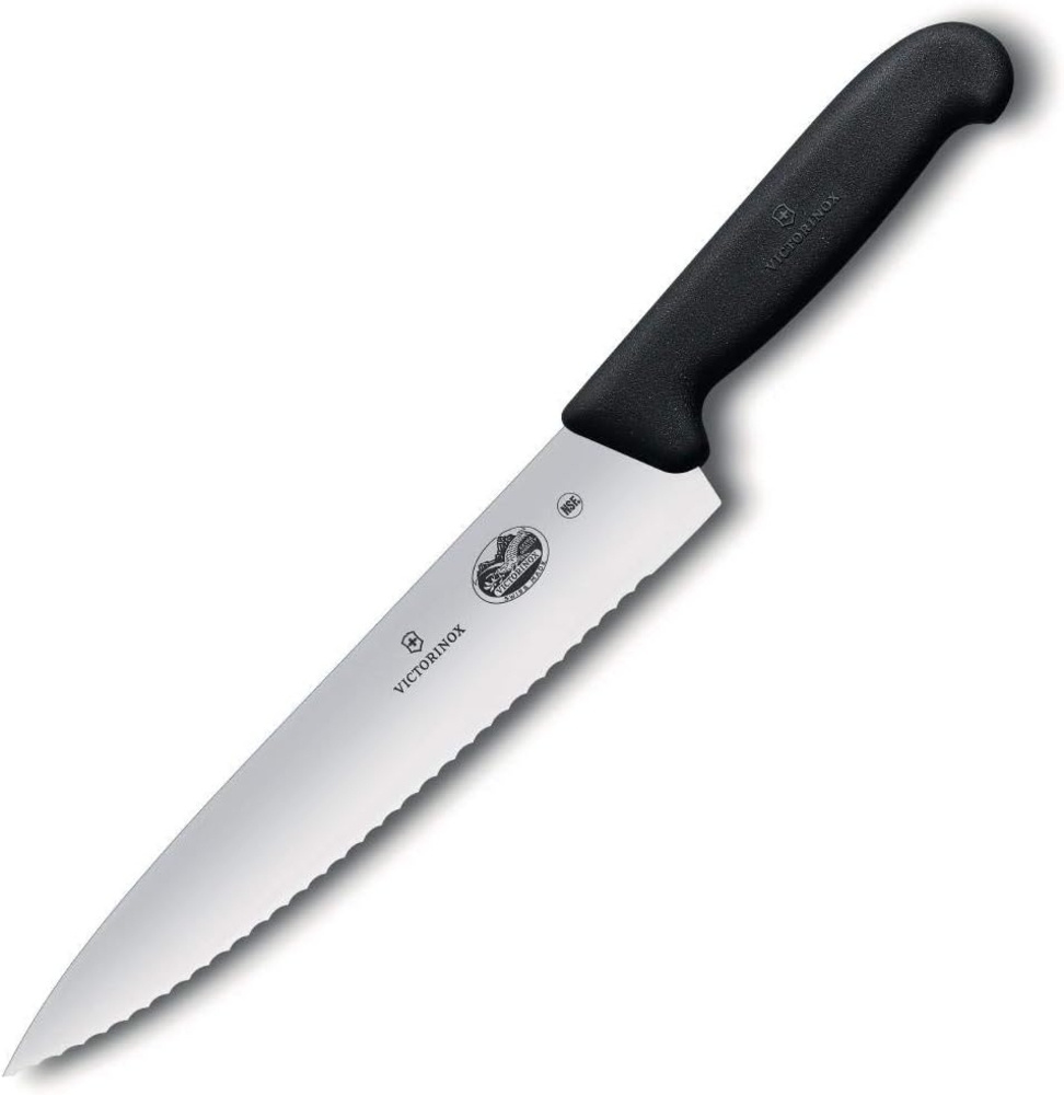 Victorinox Küchenmesser Tranchiermesser Wellenschliff Fibrox Länge: 25 cm Messer, schwarz Bild 1