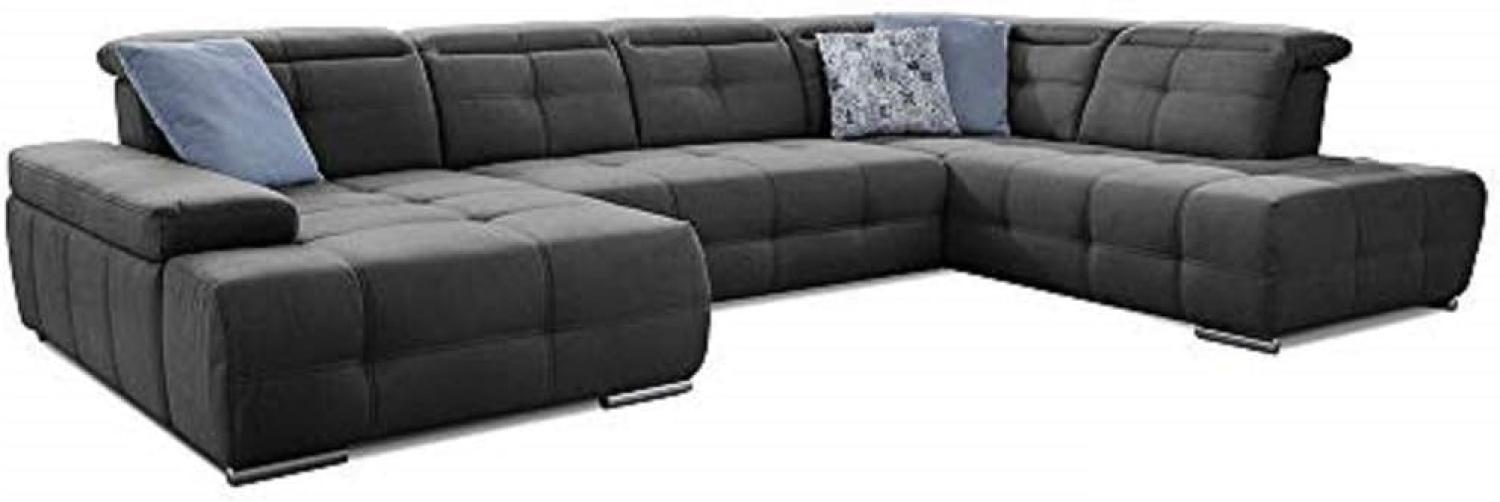 Cavadore Wohnlandschaft Mistrel mit verstellbaren Kopfteilen / U-Form Sofa mit leichter Fleckentfernung dank Soft Clean / Geeignet für Haushalte mit Kindern, Haustieren /343 x 77 x 228 / dunkelgrau Bild 1