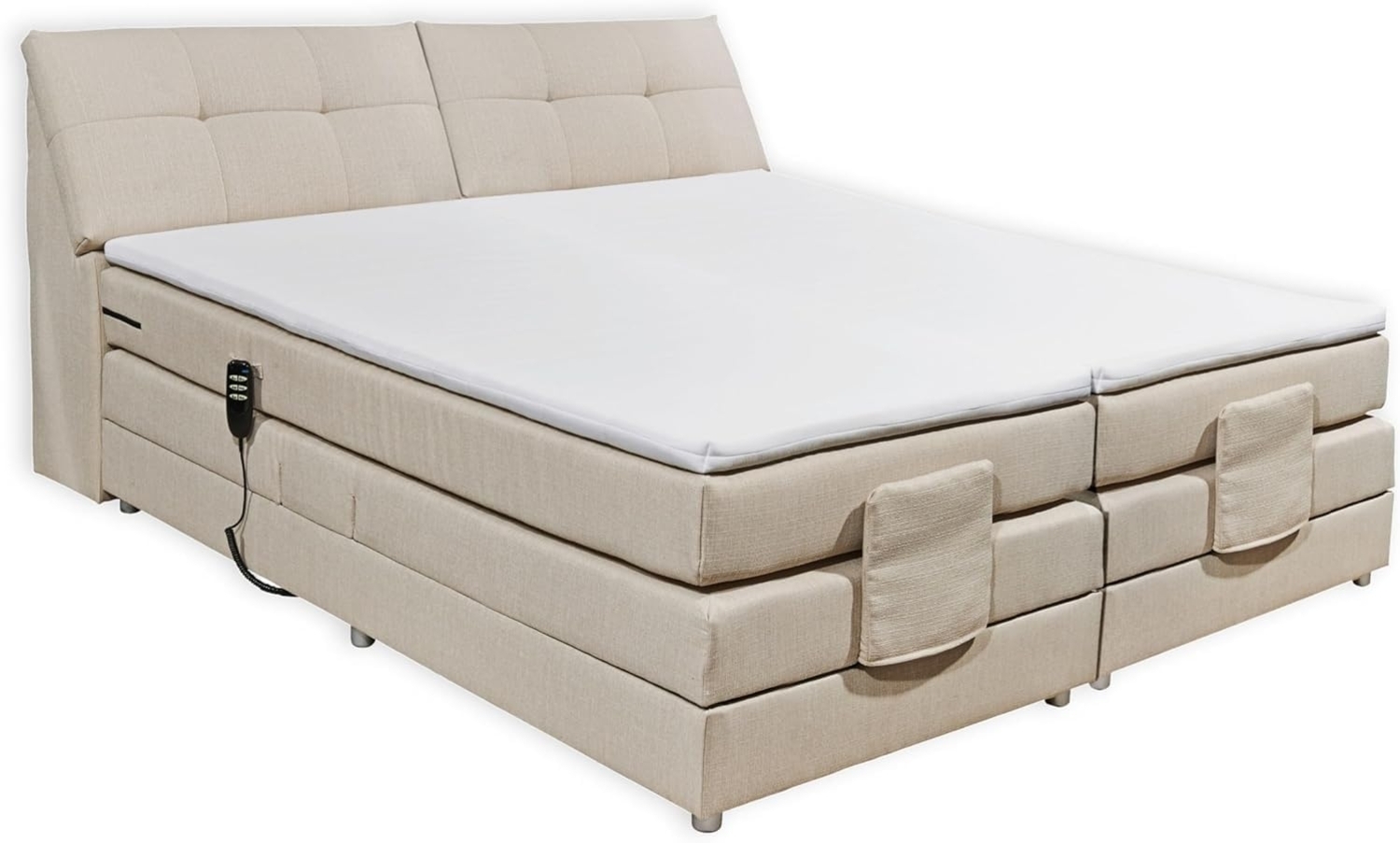 Concord 2 Boxspringbett 180x200 elektrisch verstellbar, Creme - Bequemes Doppelbett mit dekorativer Steppung & Komfortschaum Topper - 180 x 110 x 234 cm (B/H/T) Bild 1