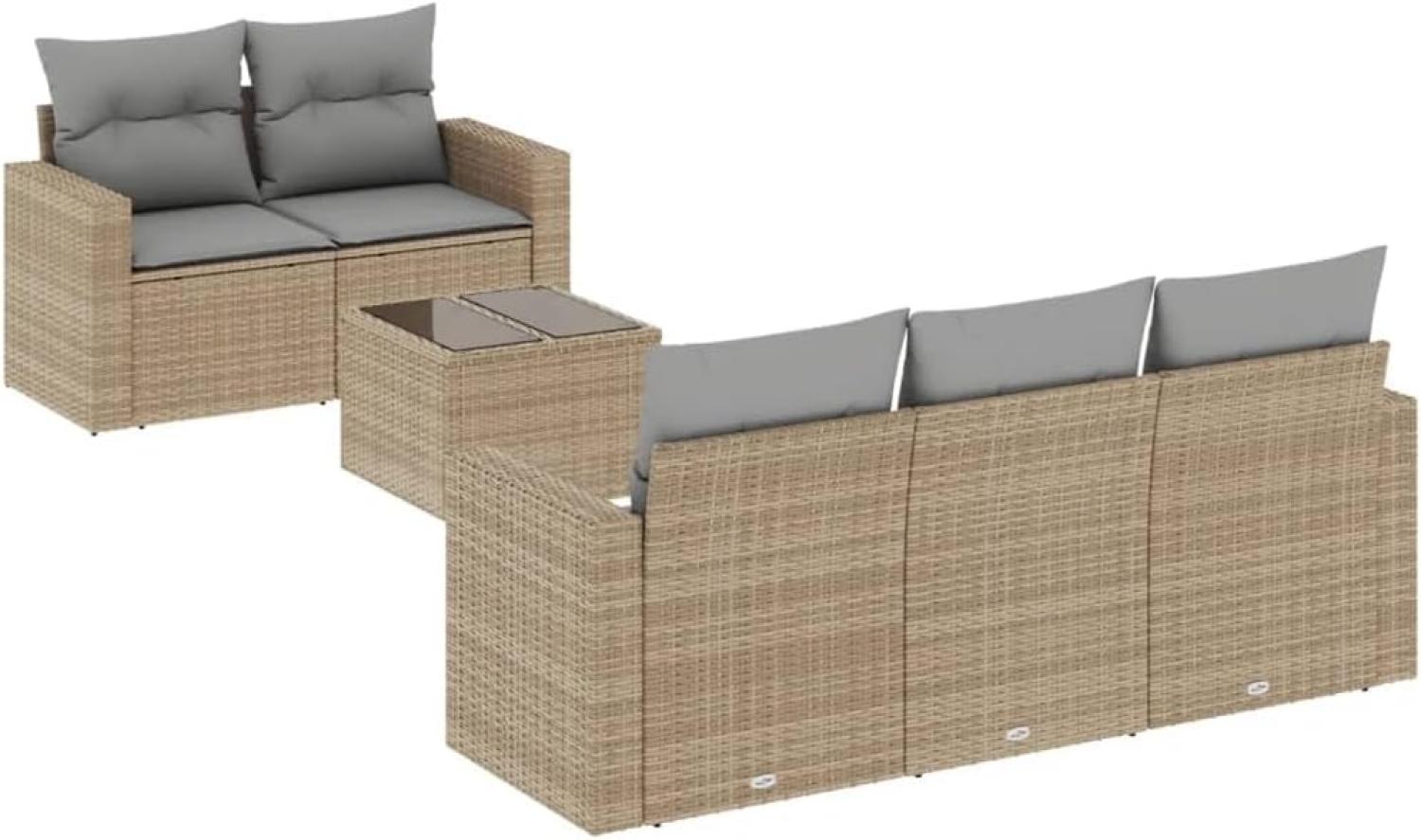 vidaXL 6-tlg. Garten-Sofagarnitur mit Kissen Beige Poly Rattan Bild 1