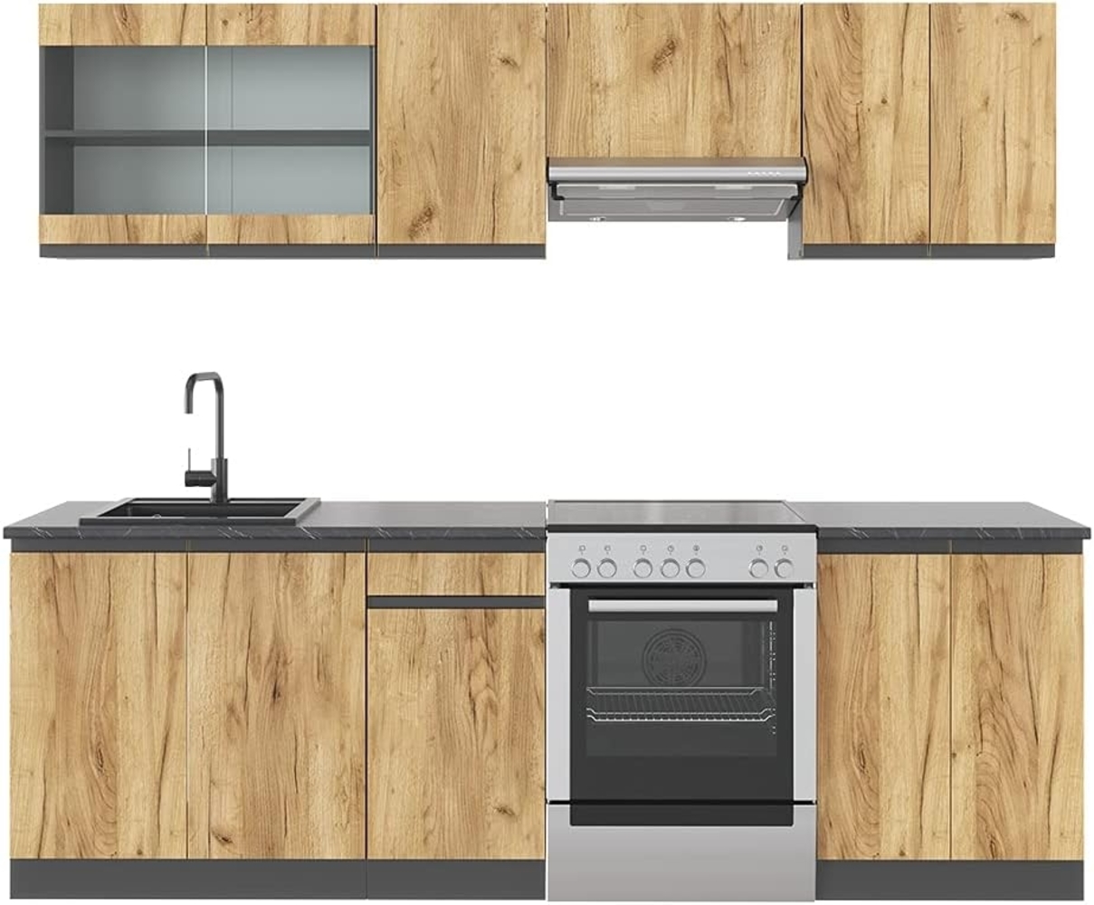 Küchenzeile Raul Goldkraft Eiche/Anthrazit 240 cm J-Shape, AP Anthrazit Vicco Bild 1