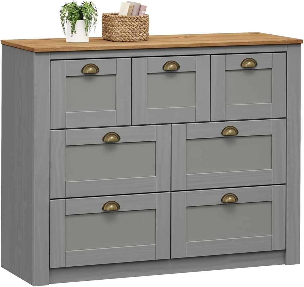 IDIMEX Sideboard BOLTON, Sideboard aus Kiefer grau/braun mit 7 Schubladen und Muschelgriffen La Bild 1