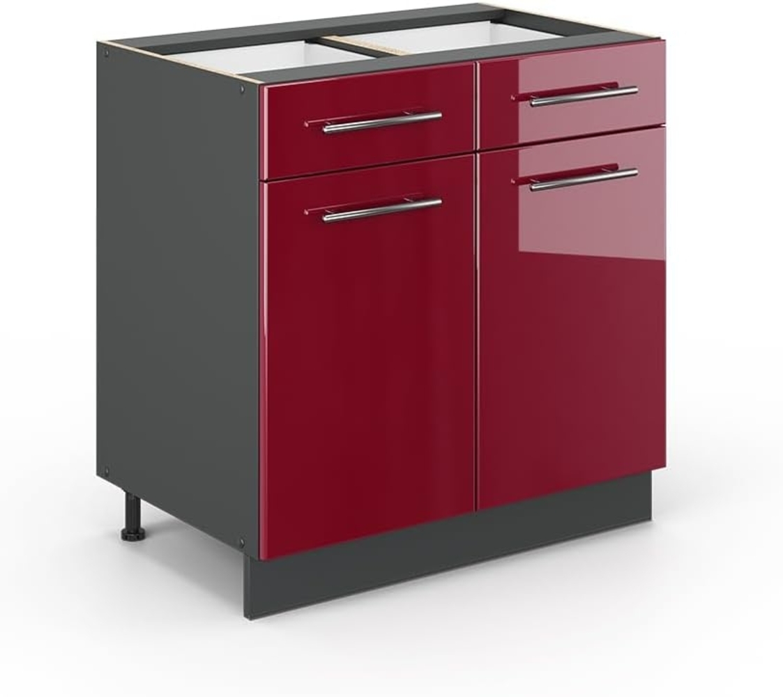 Vicco Schubunterschrank 80 cm Küchenschrank Hängeschrank Küchenzeile Fame-Line (Bordeaux Hochglanz) Bild 1