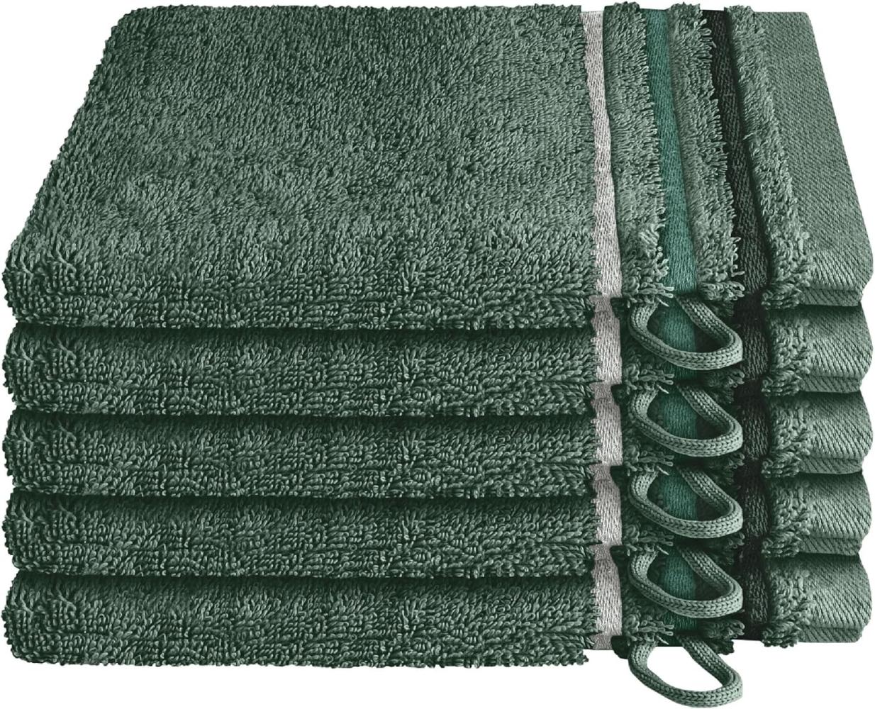 Schiesser Frottier Waschhandschuhe Skyline Color im 5er Set aus kuschelweicher Baumwolle, Made IN Green, Farbe:Dunkelgrün, Größe:16 cm x 22 cm Bild 1