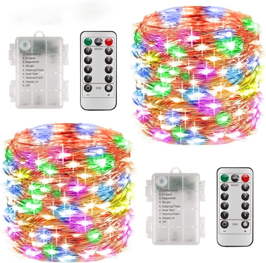 LEDYA Outdoor Lichterkette Kinderzimmer Mädchen, 2 Stück Bunt 10M 100LEDs Balkon Batterie Timer für Innen, Außen, Zimmer, Garten, Hochzeit, Party, Camping, Weihnachten, Foto, Flaschen Bild 1