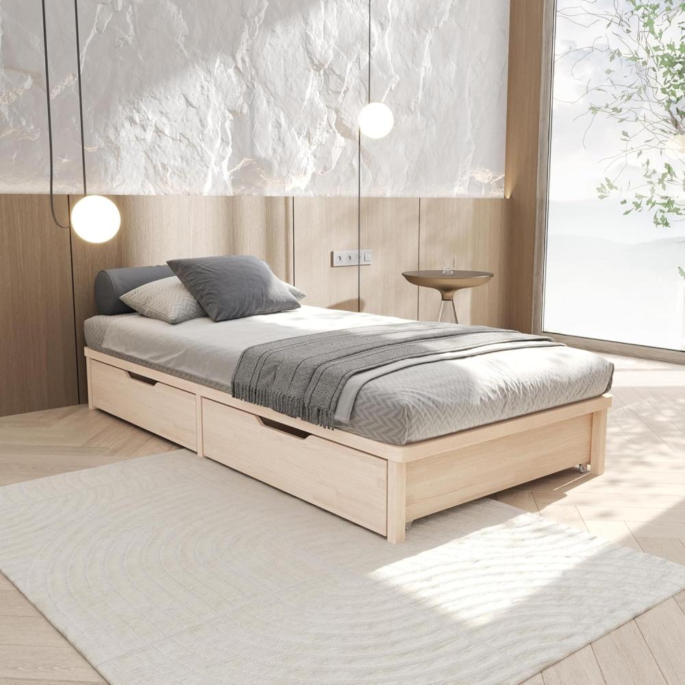 Bettgestell 100x190 cm Lisette mit Lattenrost mit Füßen – Futonbett aus Vollholz mit Rollrost – Bettrahmen 250+ kg belastbar – Stabiles Holzbett "– unbehandeltes FSC®-zertifiziertes Massivholz Bild 1