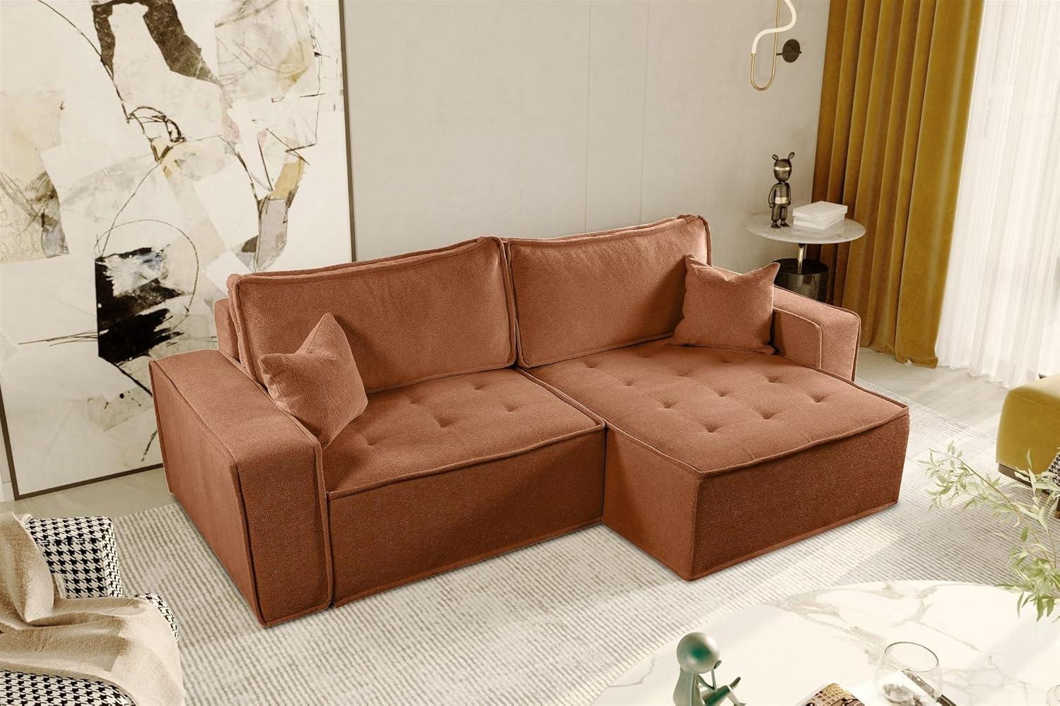 Ecksofa Schlafsofa FLOSI Stoff Raven Rostbraun Ottomane Rechts Bild 1