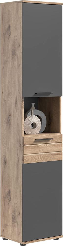 Xonox 'Mason' Hochschrank, Holz natur / grau, 190 x 34 x 37 cm Bild 1