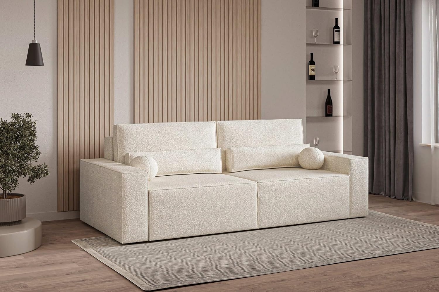 MOEBLO Sofa Denver mini aus Bouclé, Stilvolles Sofa mit Schlaffunktion in Bouclé-Stoff, Couch, Polstermöbel, Sitzmöbel, Wohnzimmermöbel 3-Sitzer-Sofa Stoffsofa, Bettkasten, mit Schlaffunktion Bild 1