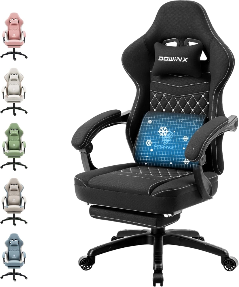 Dowinx Gaming Stuhl mit Taschenfederkissen, Massage Gaming Sessel mit Fußstütze, Ergonomischer Racing Gamer Stuhl 150 kg belastbarkeit, Schwarz Bild 1
