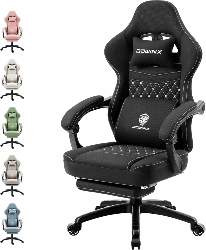 Dowinx Gaming Stuhl mit Taschenfederkissen, Massage Gaming Sessel mit Fußstütze, Ergonomischer Racing Gamer Stuhl 150 kg belastbarkeit, Schwarz Bild 1