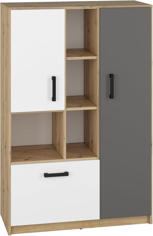 Highboard Fini Stauraumschrank 92cm artisan eiche weiß anthrazit Bild 1