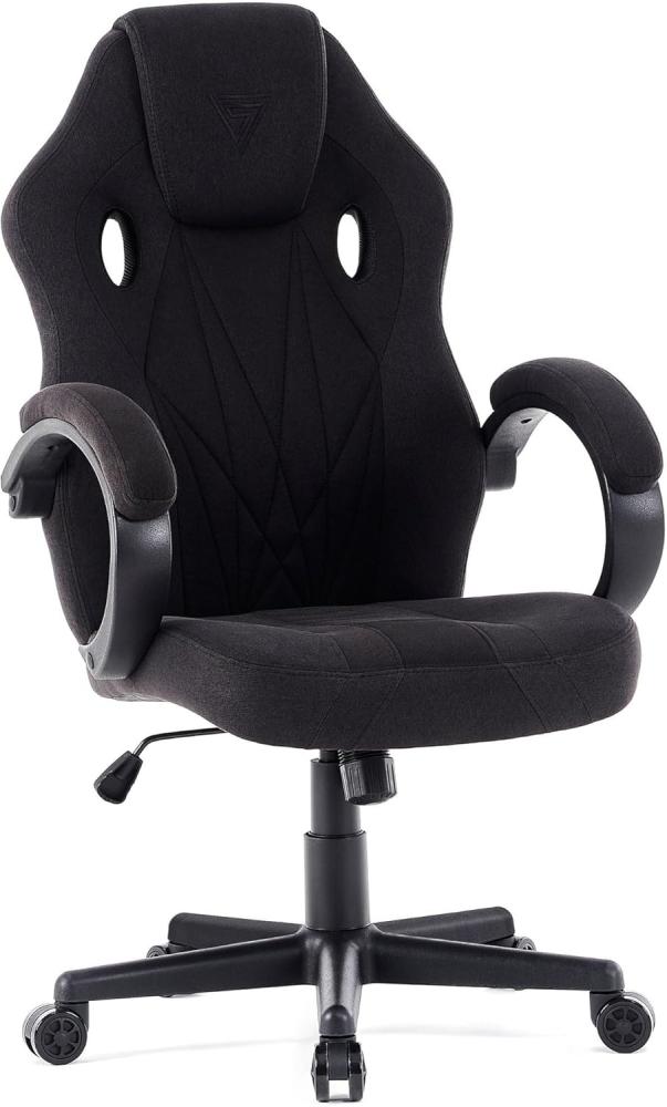 SENSE7 Gaming Stuhl Prism, ergonomischer Gaming Sessel, Gaming Chair mit Wippfunktion, Gepolsterte Armlehnen, Stoff Bürostuhl bis 120kg, PC Stuhl Schwarz Bild 1