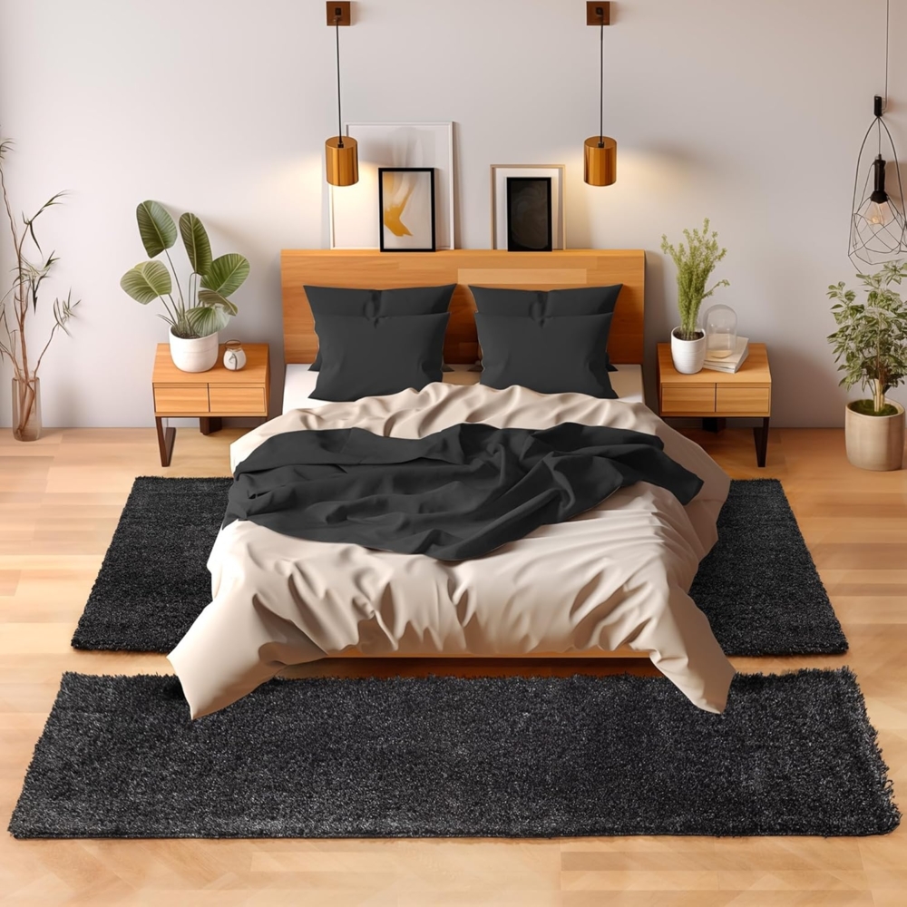 SIMPEX24 Hochflor-Bettumrandung Unicolor - Einfarbig, Höhe 30 mm, (Bett-Set, 3-tlg, Bettvorlage), Schlafzimmer Teppich Bettumrandung Läufer Set 3 teilig Bild 1