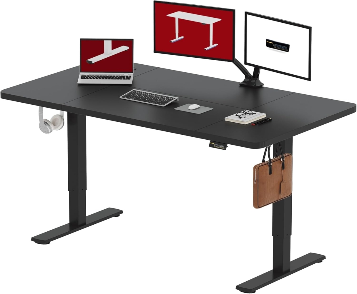 SANODESK Höhenverstellbarer Schreibtisch 160x60 cm mit Memory-Funktion, Elektrischer Steh-Sitz Tisch für Heimbüro, Ergonomischer Computertisch mit Modernem Design und Vierteiliger Tischplatte Bild 1