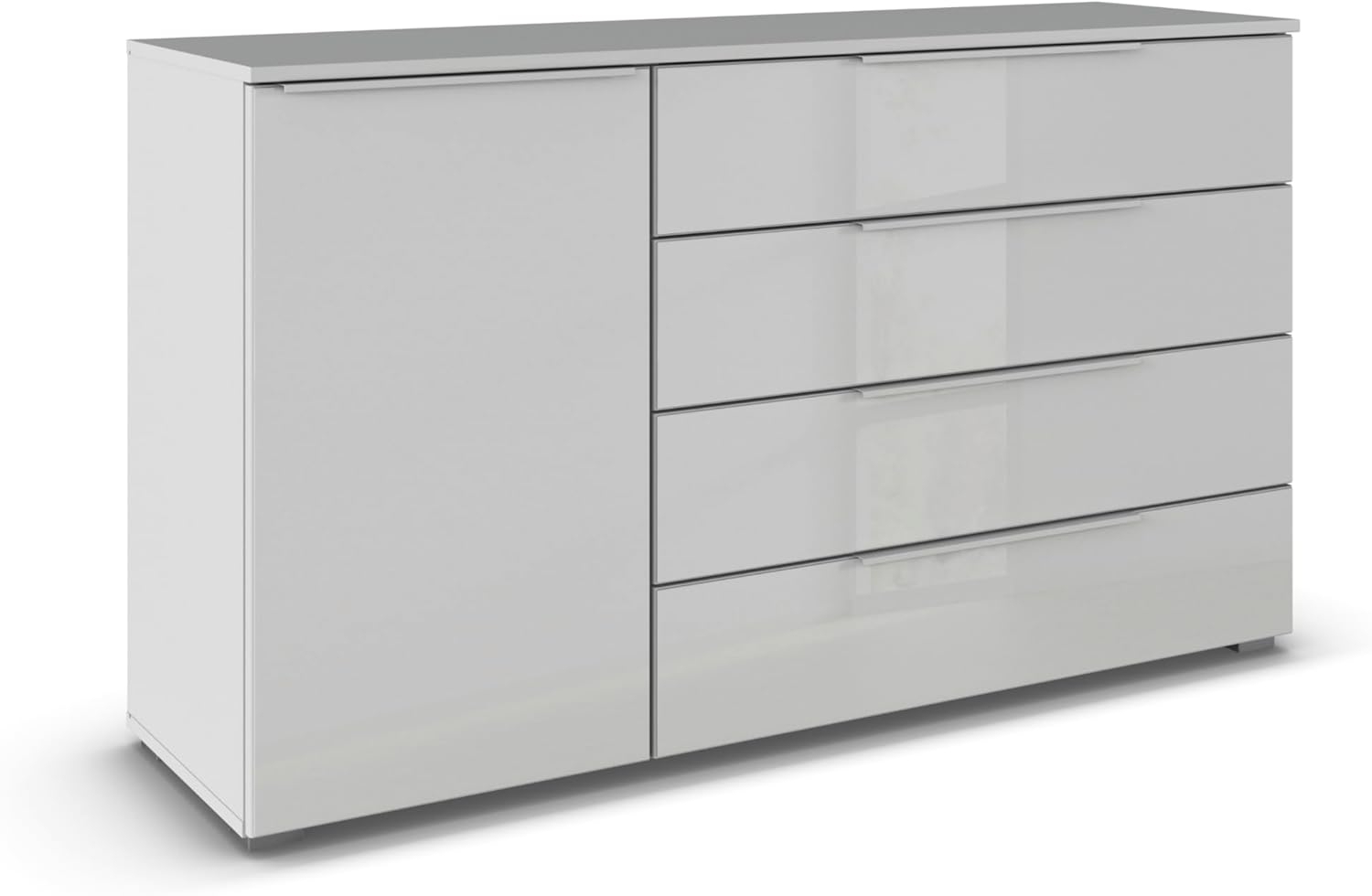 Rauch Möbel Monostar, Kommode, Kommode Schlafzimmer, Kommode, Schubladenkommode, 1-türig, Anschlag Links, 1 Glastüre, 4 Schubkästen, mit Glasfront, Farbe Glas seidengrau/Seidengrau, 140 x 81 x 42 cm Bild 1