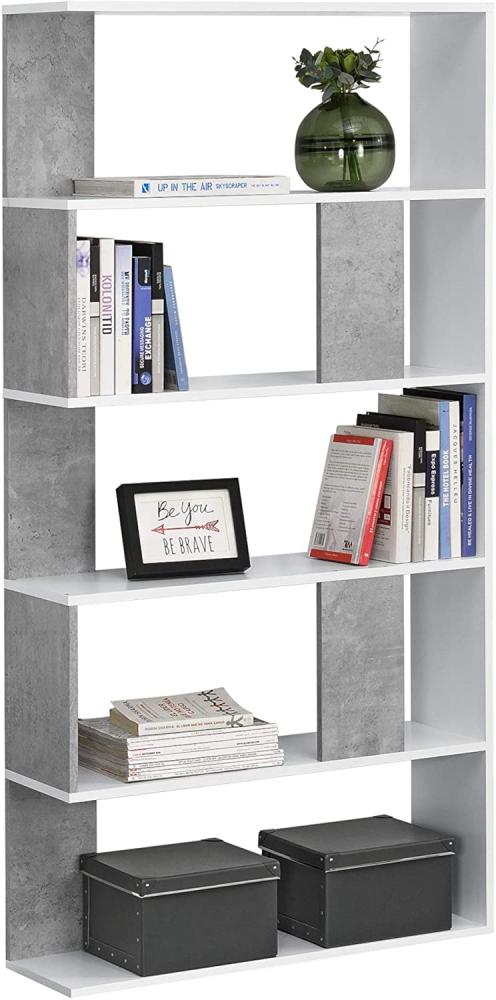 Bücherregal Aneby 159x80x24cm mit 5 Ablageflächen Weiß / Betonoptik [en. casa] Bild 1