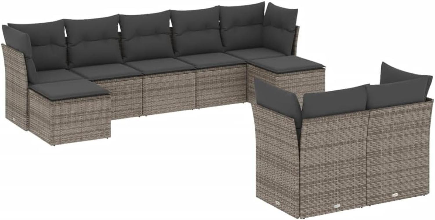 vidaXL 9-tlg. Garten-Sofagarnitur mit Kissen Grau Poly Rattan 3250149 Bild 1