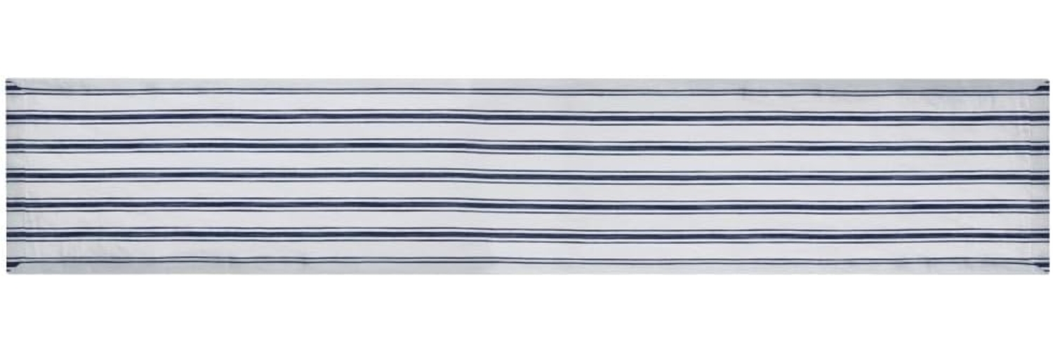Mikasa Tischläufer aus Baumwolle und Leinen, Weißer Tischläufer mit Marineblauem Streifen, 230x34 cm | Natürlicher Tischläufer für rustikales Essen, Maschinenwaschbar Bild 1