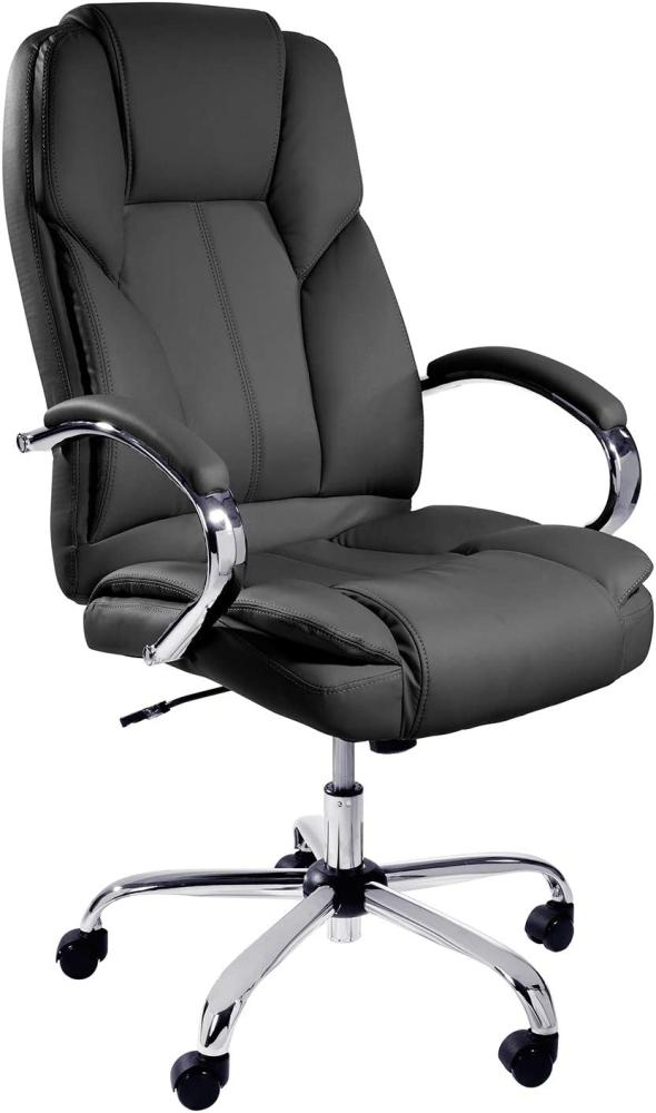 TPFLiving Bürostuhl Chefsessel Schreibtischstuhl Ergonomisch Drehstuhl XXL Dallas - Premium Schwerlast Computerstuhl Modern Kunstleder, Belastbar bis 215kg, abgebremste Rollen, Schwarz Bild 1