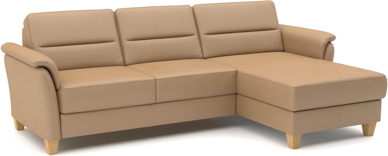CAVADORE Leder-Eckcouch Palera mit Longchair / Landhaus-Sofa mit Federkern, Schlaffunktion + Bettkasten / 244 x 89 x 163 / Leder Beige Bild 1