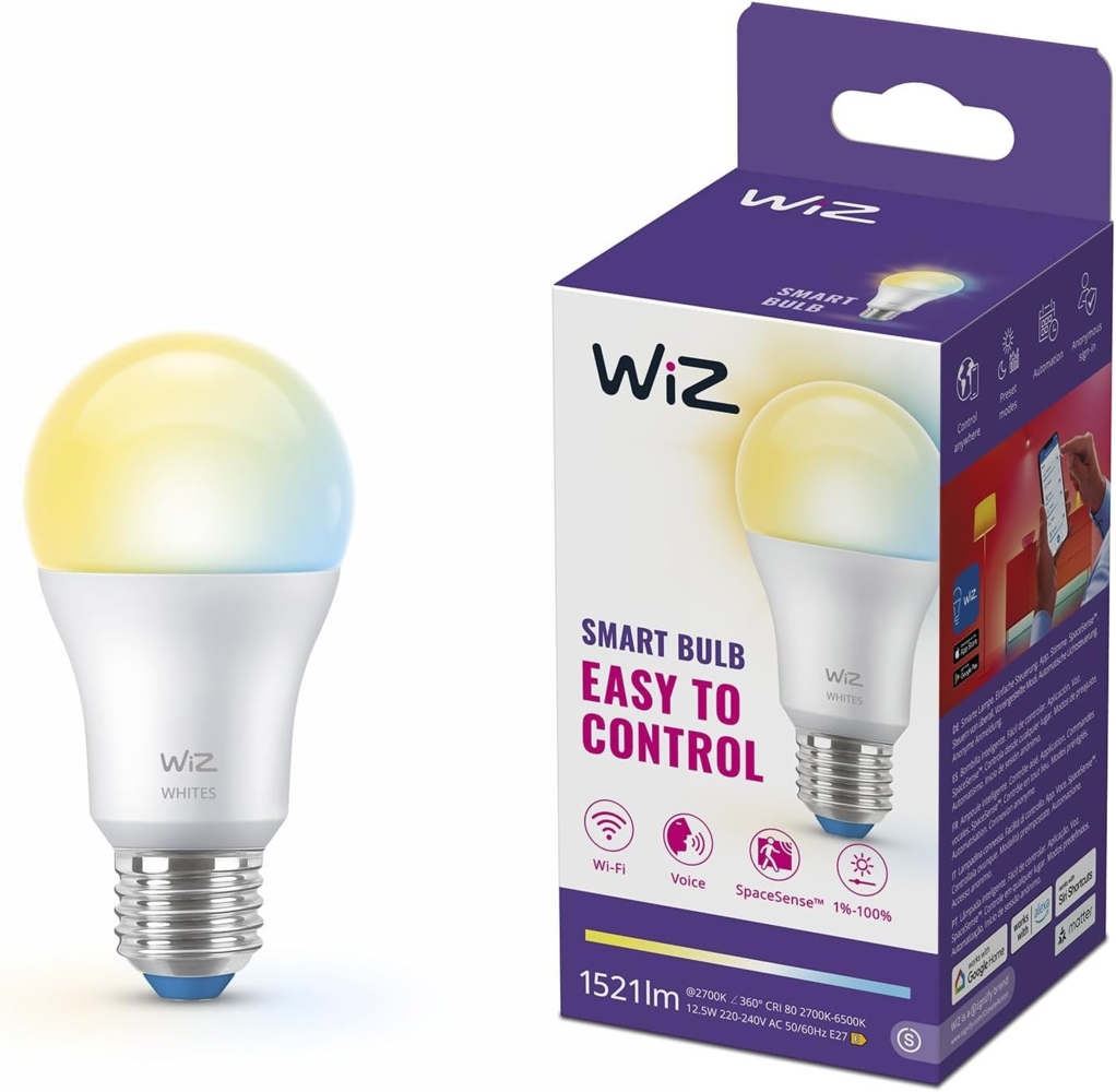 WiZ Smart LED A60-Lampe, Tunable White, E27-Sockel, 100 W, 1521 Lumen, dimmbar, funktioniert mit Alexa, Google Assistant, und Apple Home, 1er Pack Bild 1