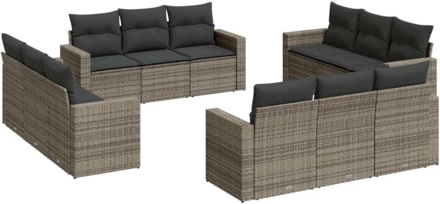 vidaXL 12-tlg. Garten-Sofagarnitur mit Kissen Grau Poly Rattan 3251107 Bild 1