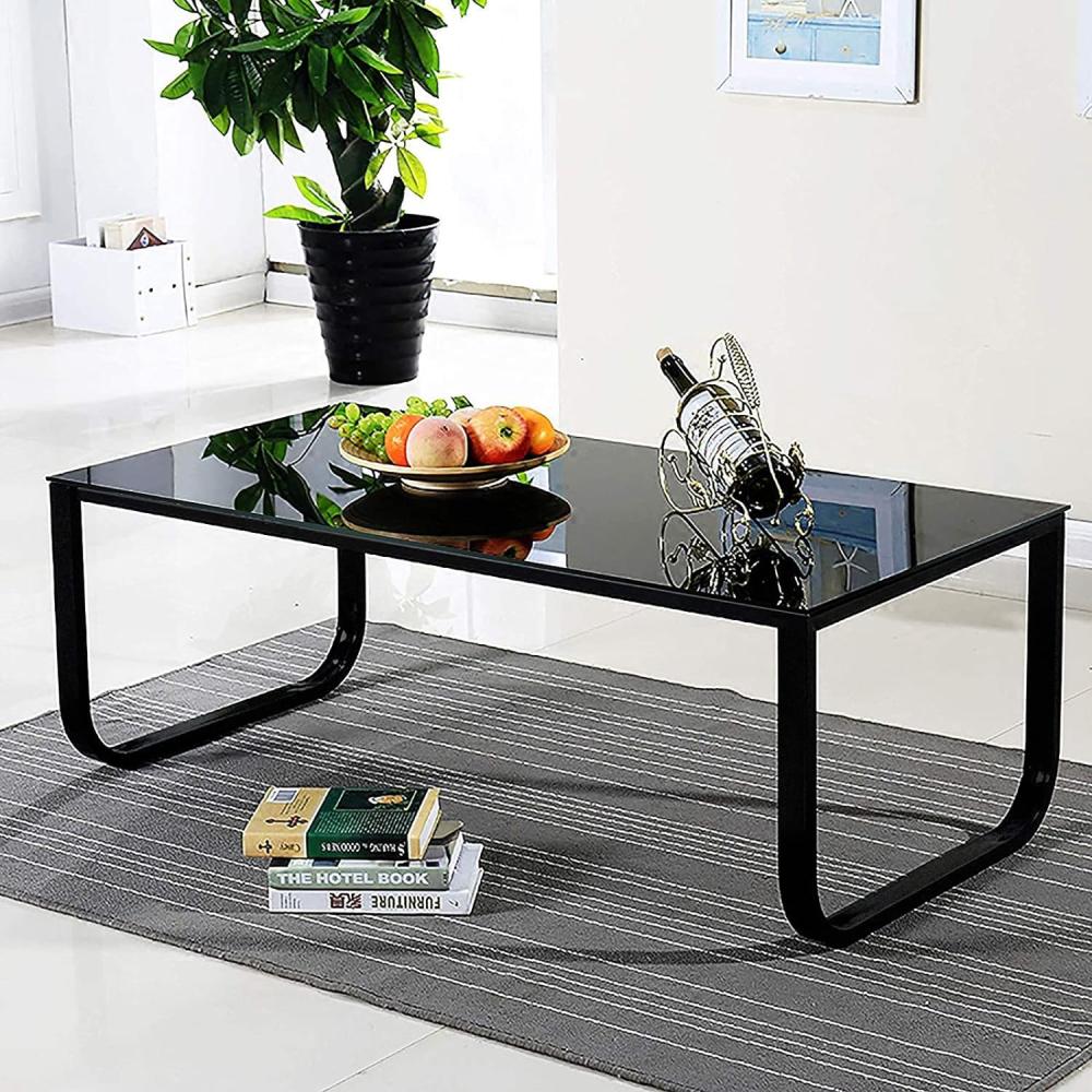OFCASA Couchtisch Glas Schwarz Beistelltisch mit Metallrahmen Moderne Wohnzimmertisch Kaffeetisch Glastisch für Wohnzimmer Sofa 100 x 50 x 42 cm Bild 1