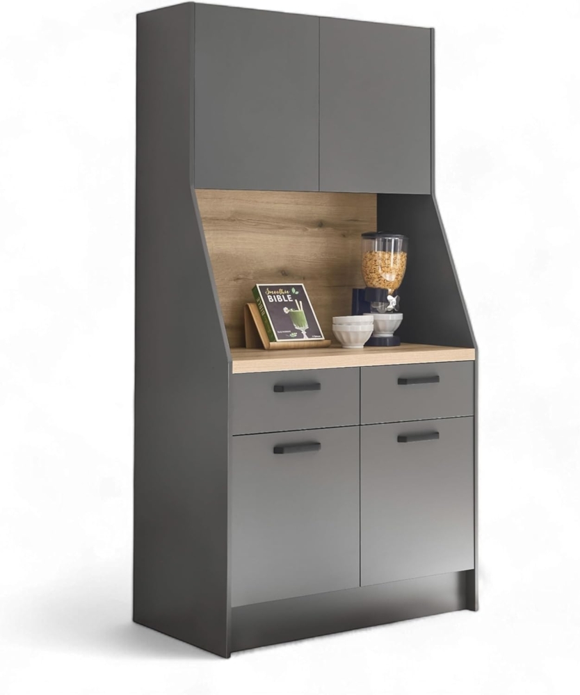 Stella Trading Mykonos Buffetschrank in Graphit, Evoke Eiche Optik FSC-Zertifiziert - Geräumiger Küchenschrank mit Arbeitsplatte - 103 x 205 x 58 cm (B/H/T) Bild 1