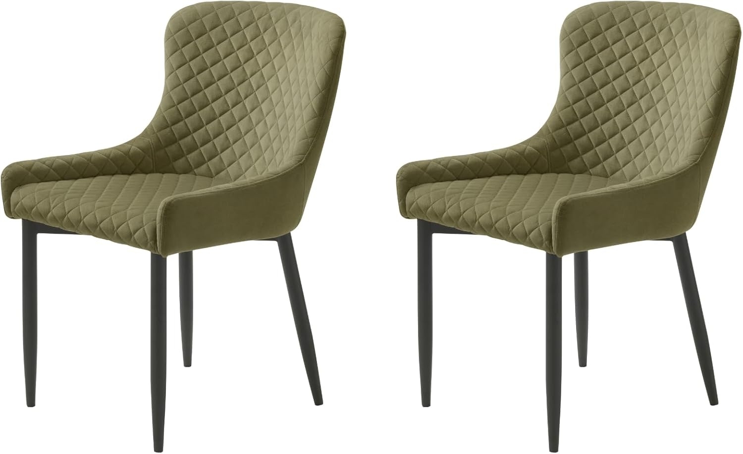 FJORDFORM Esszimmerstuhl, 2'er stühlen, Olivgrün Velvet, Schwarze Beine Chair, Samt, Grün, One Size Bild 1