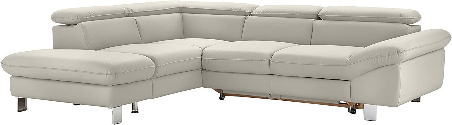 Mivano Ecksofa Driver mit Ottomane links, Ledercouch mit Bettfunktion und Bettkasten klein, Inkl. verstellbare Kopfstützen, 266 x 73 x 214, Kunstleder, Weiß Bild 1