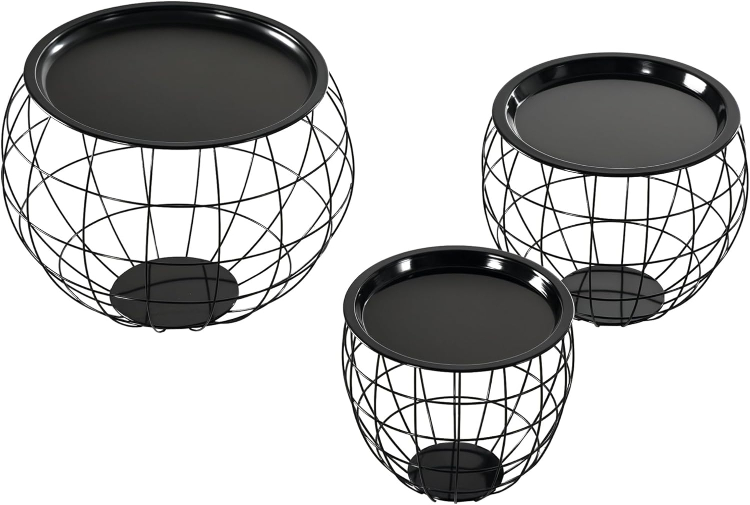 HOMCOM Couchtisch 3er-Set Beistelltisch, Kaffeetisch, abnehmbare Tischplatte (Kaffeetisch, 3-St, Beistelltische), für Wohnzimmer, Schlafzimmer, Schwarz Bild 1