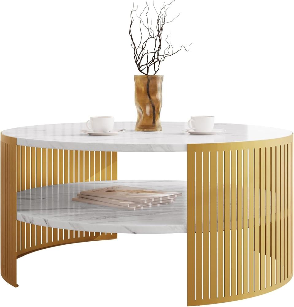 Couchtisch Fahugin Gold, Beine und Seiten aus Stahl (Farbe: Gold / Bianco Marmor) Bild 1