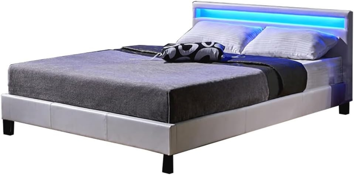 HOME DELUXE LED Bett ASTRO mit Matratze – 180x200 cm weiß Bild 1