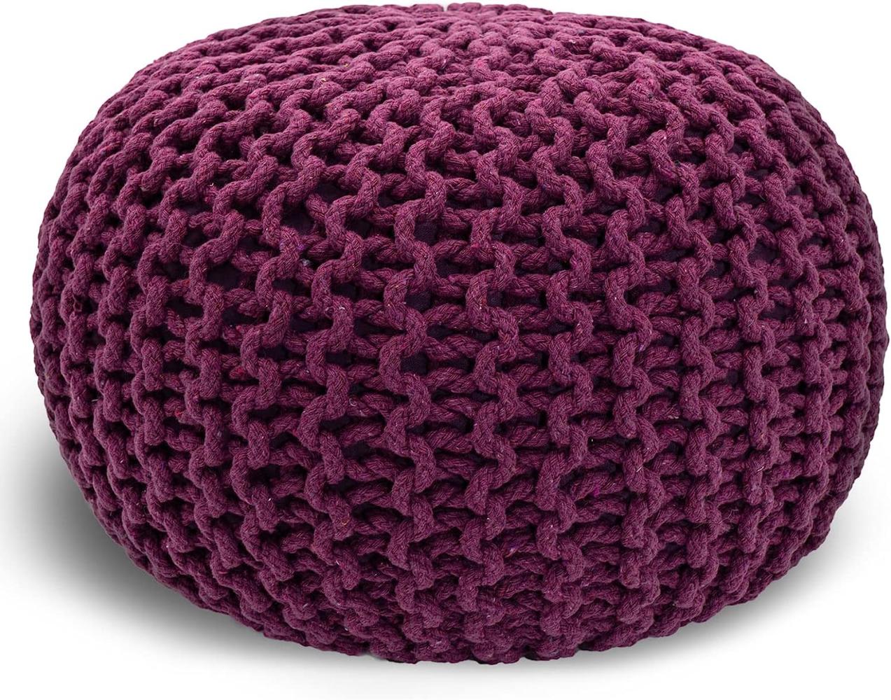 casamia Pouf Ø 55 o. 45 cm Sitzpouf Strickhocker Sitzpouf Bodenkissen nachhaltig Grobstrick Optik Größe ø 55 cm, Farbe violett Bild 1