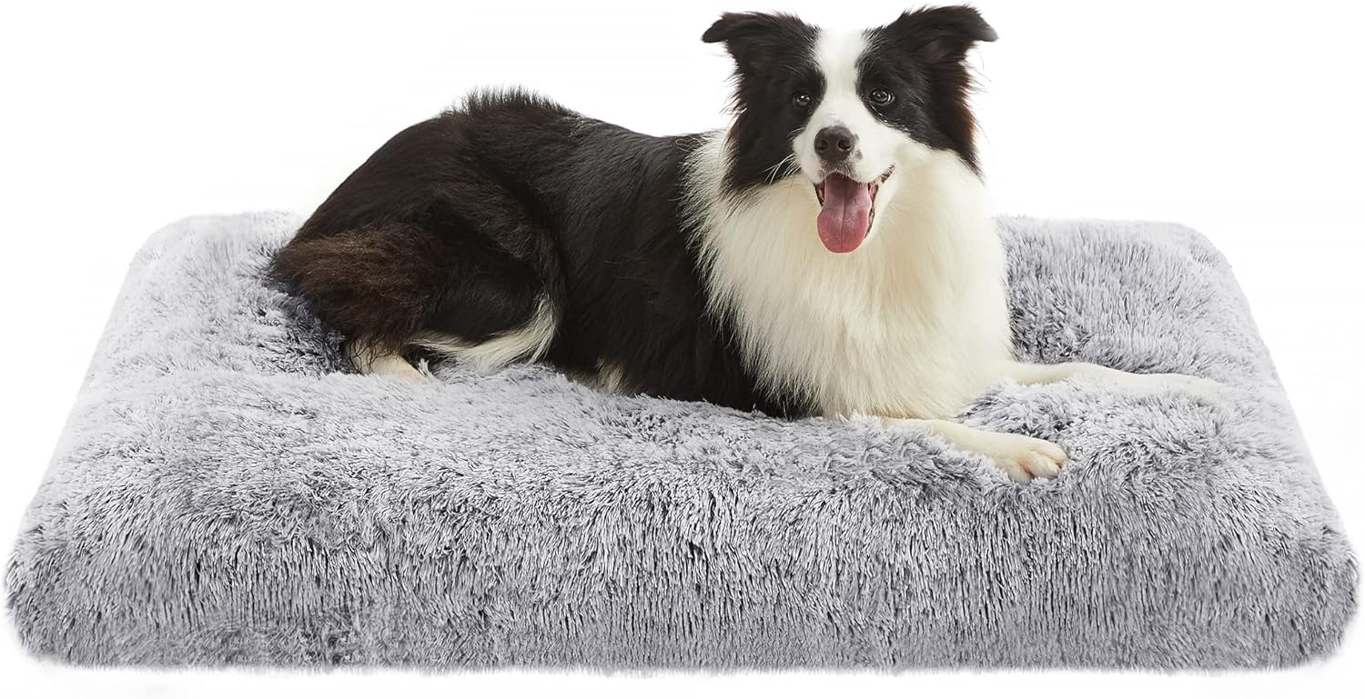 Feandrea Hundebett, Hundekissen, Flauschige Hundematte, Langer Plüsch, 110x73 cm, weiche Polsterung, waschbar, multifunktional, Ombré-Grau PGW203G01 Bild 1