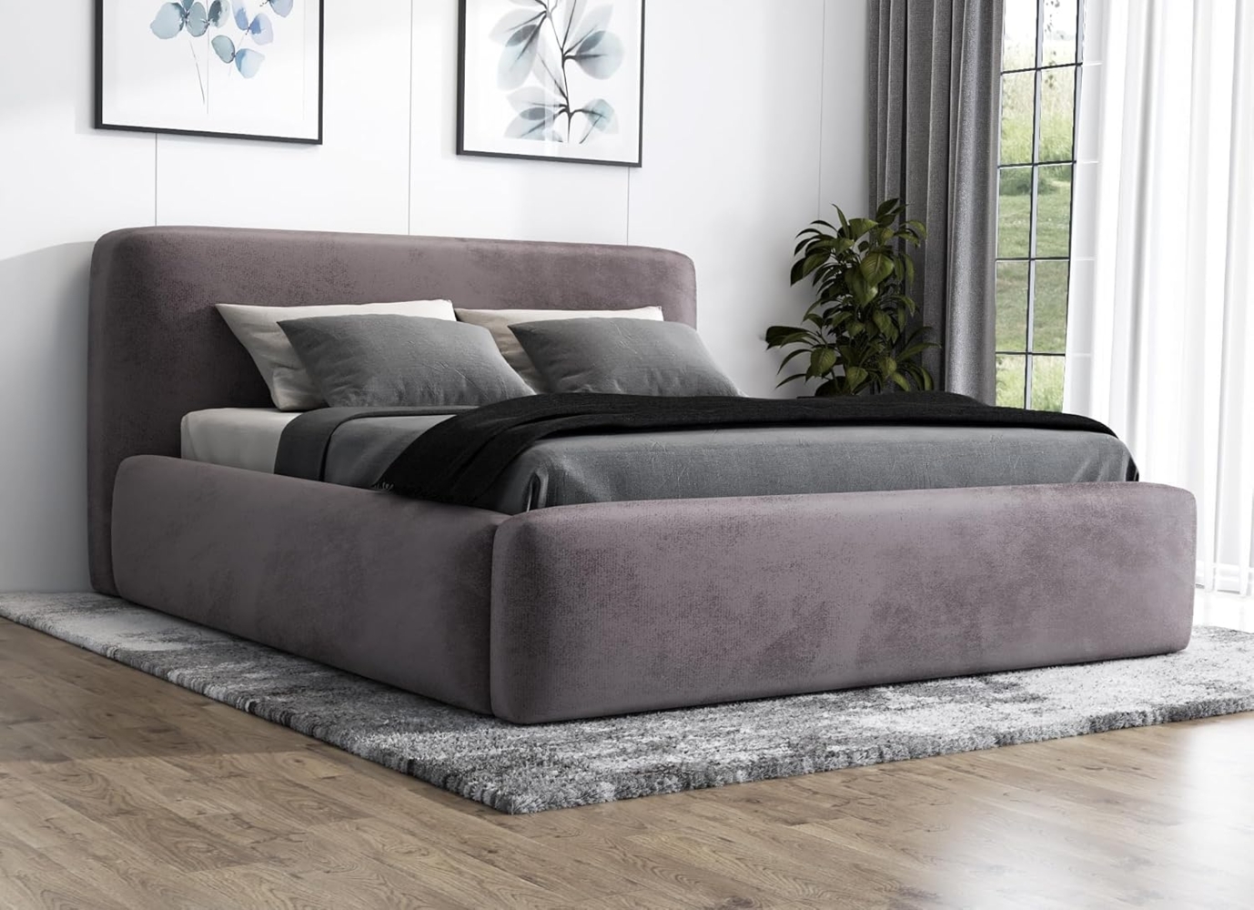 Polsterbett LUMO 160x200 mit Matratze, Bettkasten und Lattenrost. Farbe: Grau 16 Bild 1