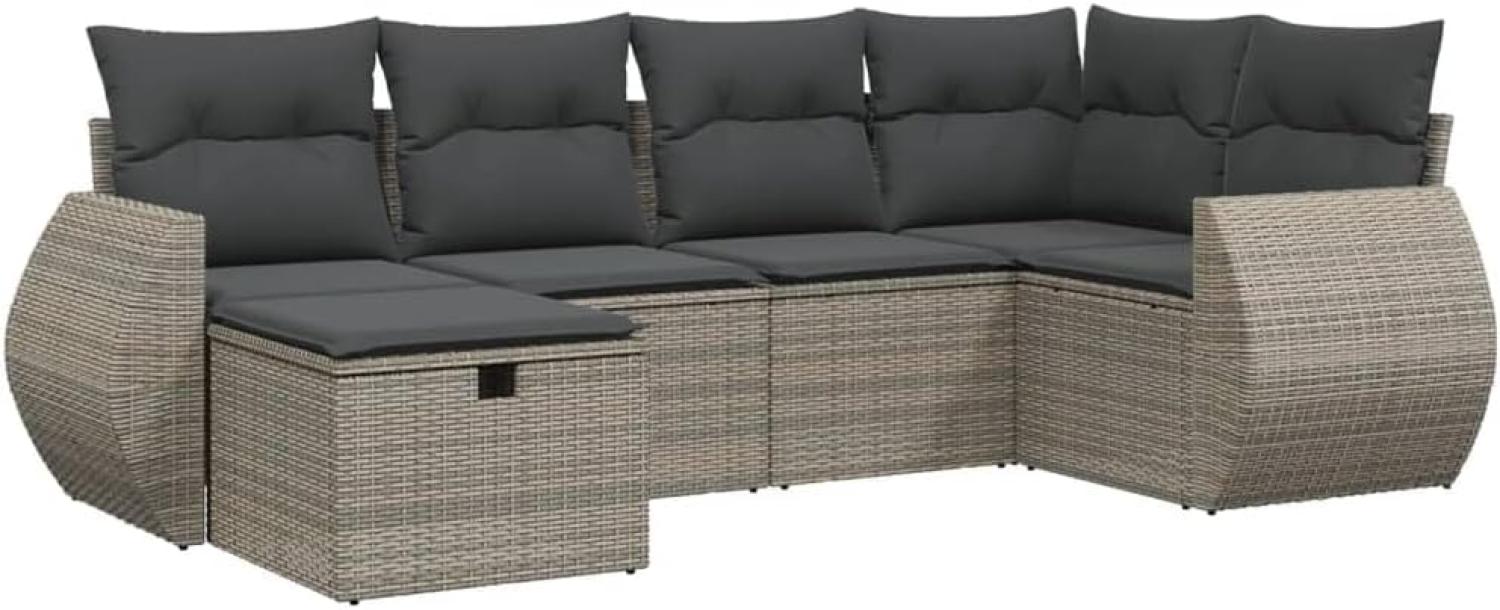 vidaXL 6-tlg. Garten-Sofagarnitur mit Kissen Grau Poly Rattan 3264106 Bild 1