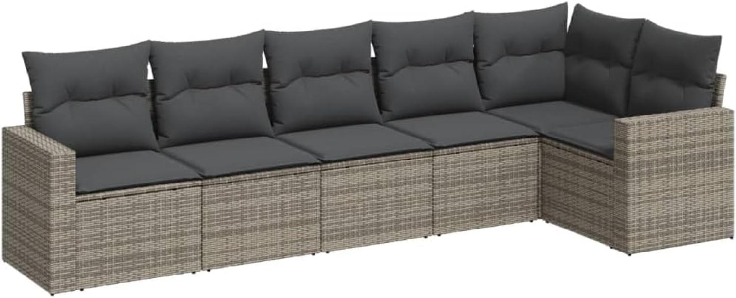 vidaXL 6-tlg. Garten-Sofagarnitur mit Kissen Grau Poly Rattan 3218980 Bild 1