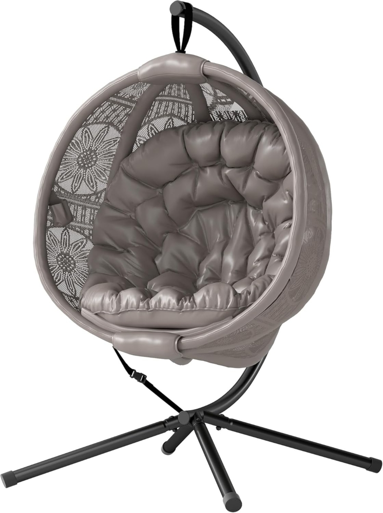 Outsunny Hängesessel Hängeschaukel mit Sitzkissen, Klappbarem Sitzkorb (Hängestuhl, 1-St, Schaukelstuhl), bis 120 kg Belastbar, Polyester, Sand Bild 1