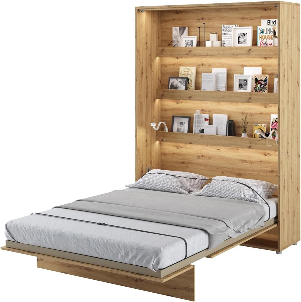 MEBLINI Schrankbett Bed Concept - BC-01 - 140x200cm Vertikal - Artisan Eiche mit Matratze - Wandbett mit Lattenrost - Klappbett mit Schrank - Wandklappbett - Murphy Bed - Bettschrank Bild 1