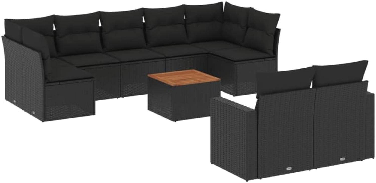 vidaXL 10-tlg. Garten-Sofagarnitur mit Kissen Schwarz Poly Rattan 3224270 Bild 1