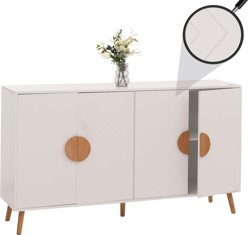 Sideboard HWC-N89, Kommode Schrank Highboard Anrichte, Fischgrätenmuster Melamin Holz, 88x150x40cm ~ weiß Bild 1