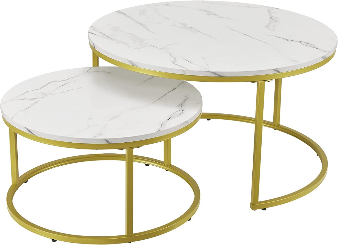 Couchtisch Christchurch 2er-Set Rund Marmor, Weiß / Gold [en. casa] Bild 1