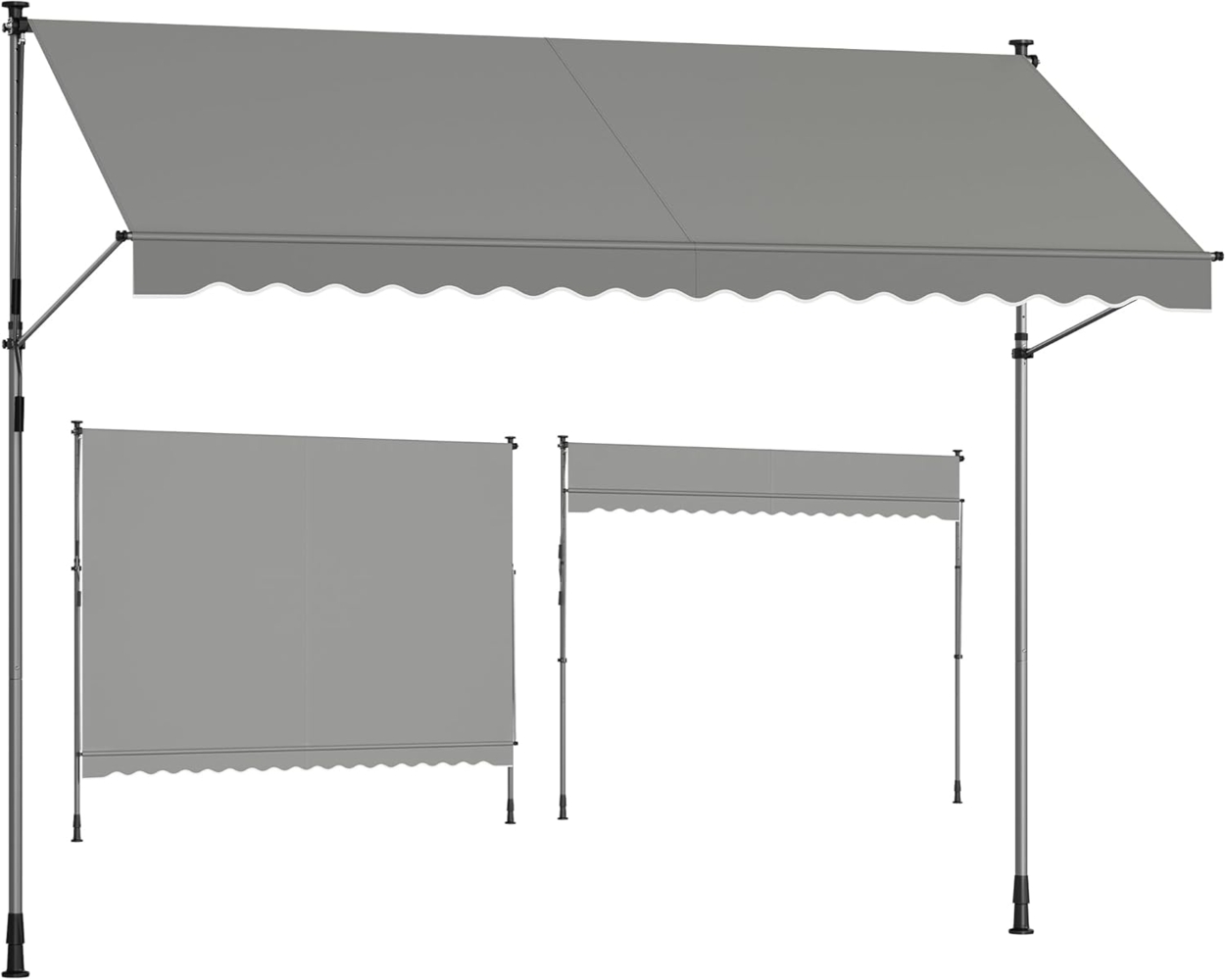 SONGMICS Klemmmarkise, Balkonmarkise, höhenverstellbar, mit Handkurbel, Sonnenschutz, für Balkon, Terrasse, Garten, 350x120 cm, grau GSA352G01 Bild 1