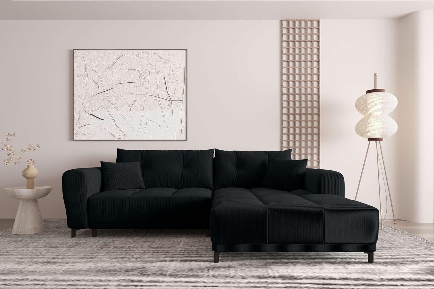 99rooms Massimo Ecksofa Cordstoff POSO Schwarz ohne Schlaffunktion Rechts Bild 1