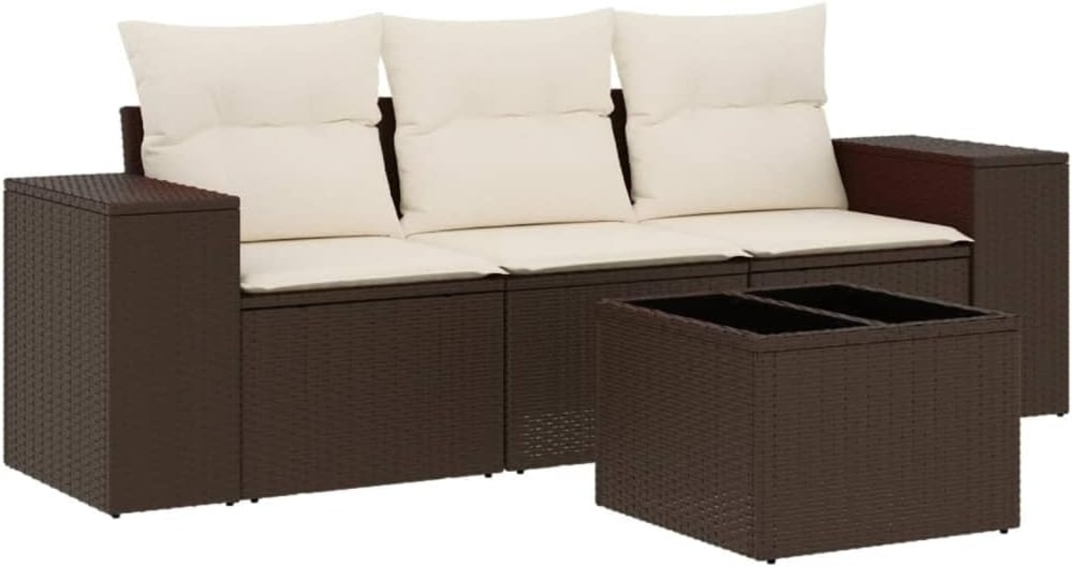 vidaXL 4-tlg. Garten-Sofagarnitur mit Kissen Braun Poly Rattan 3254610 Bild 1