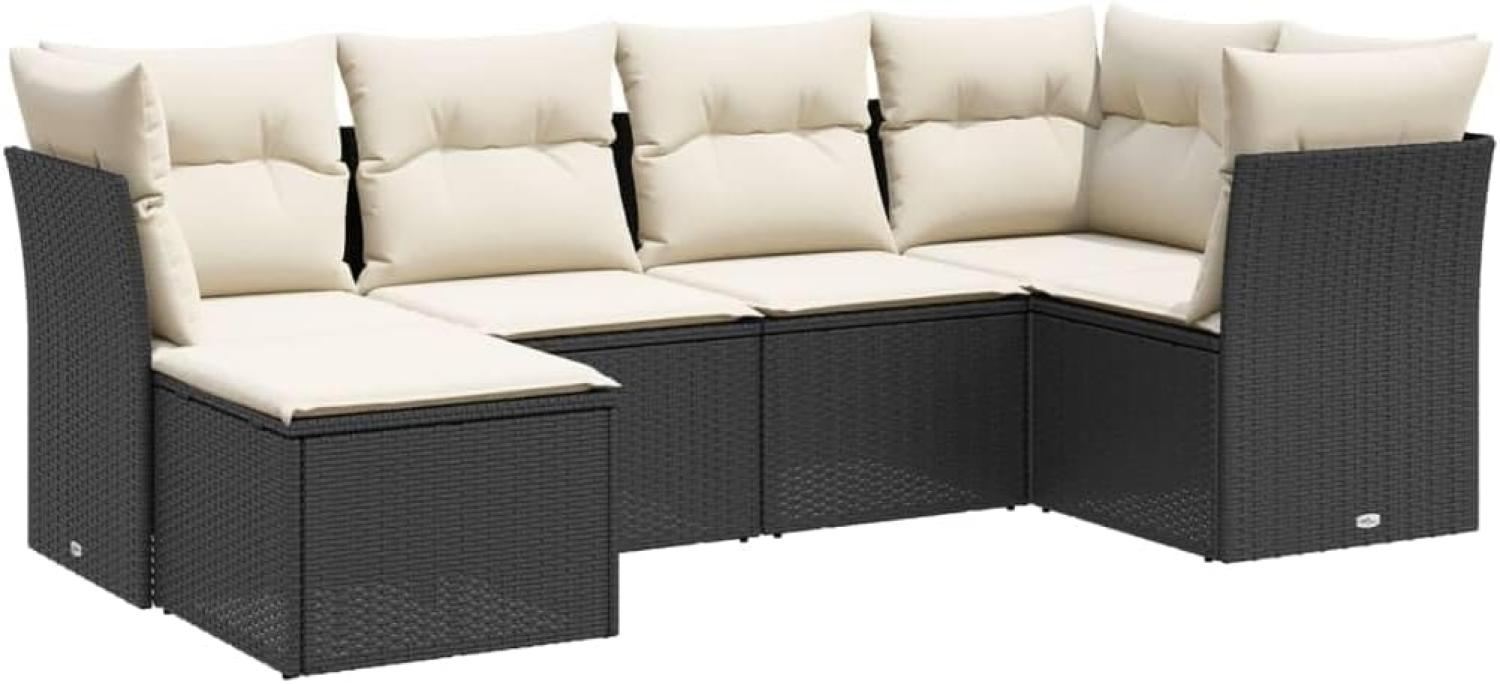 vidaXL 6-tlg. Garten-Sofagarnitur mit Kissen Schwarz Poly Rattan 3263172 Bild 1